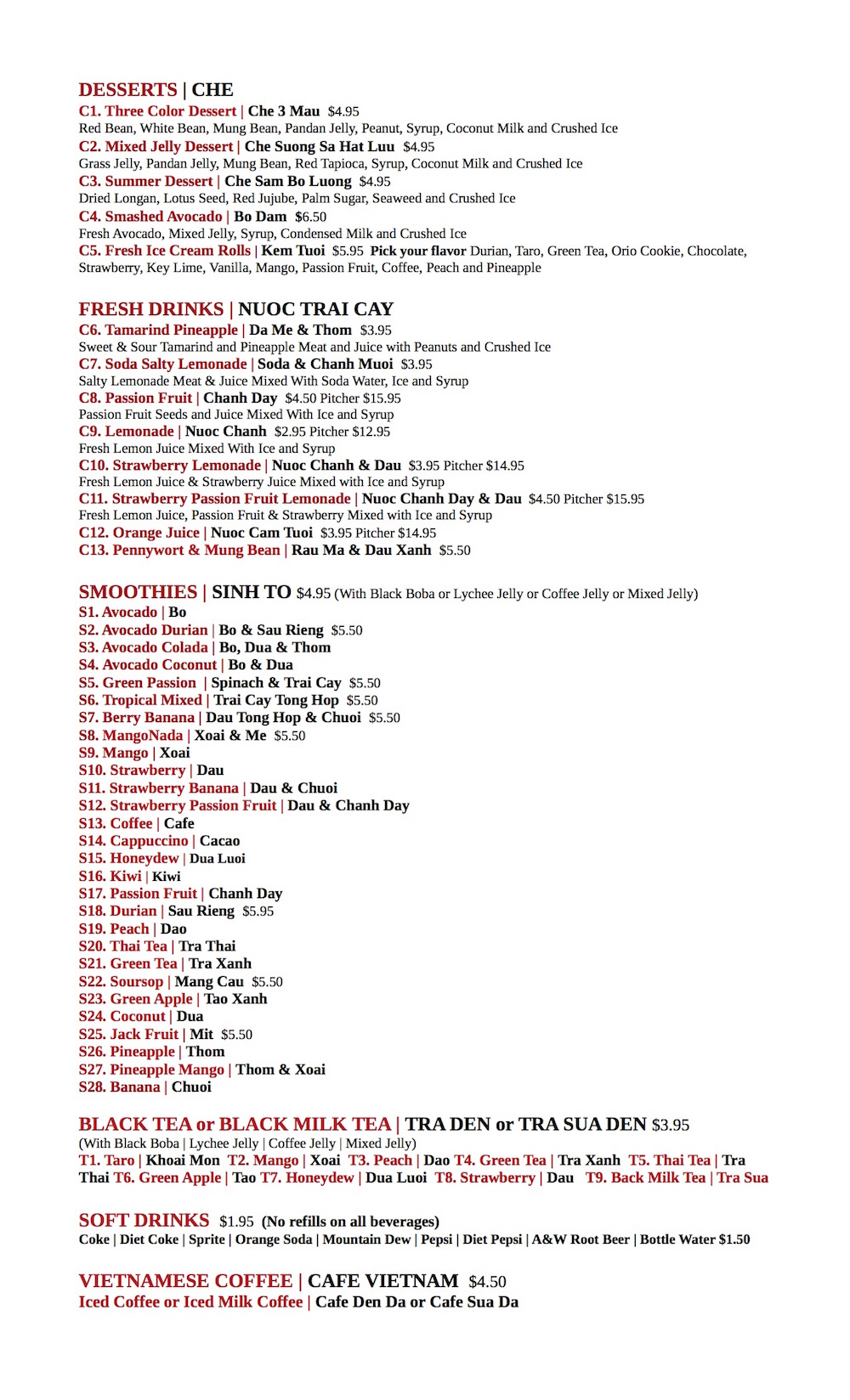 Soft Drink Menu Detroit Pho & Crab